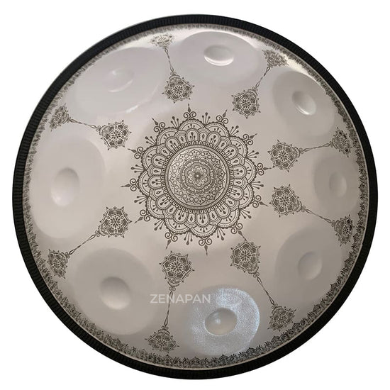 Handpan, frequence 432hz, frequence 440hz, hang drum, hang, gamme sol mineur, Zenapan, Do majeur, handpan mandala, acheter handpan, blanc